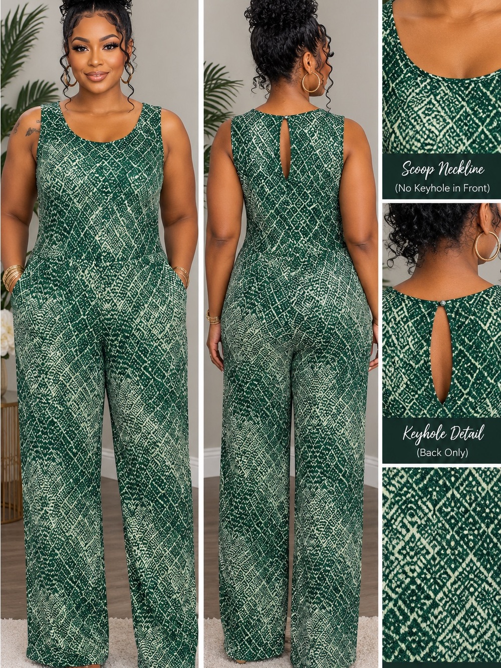 Glamour Green Geometric Wide-Leg Jumpsuit